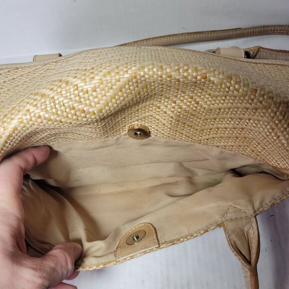 Giani Bernini Classic Tan Woven Straw & Leather Handbag With Dual Handles - Picture 10 of 15